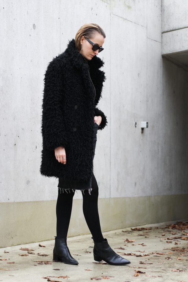 black fluffy coat